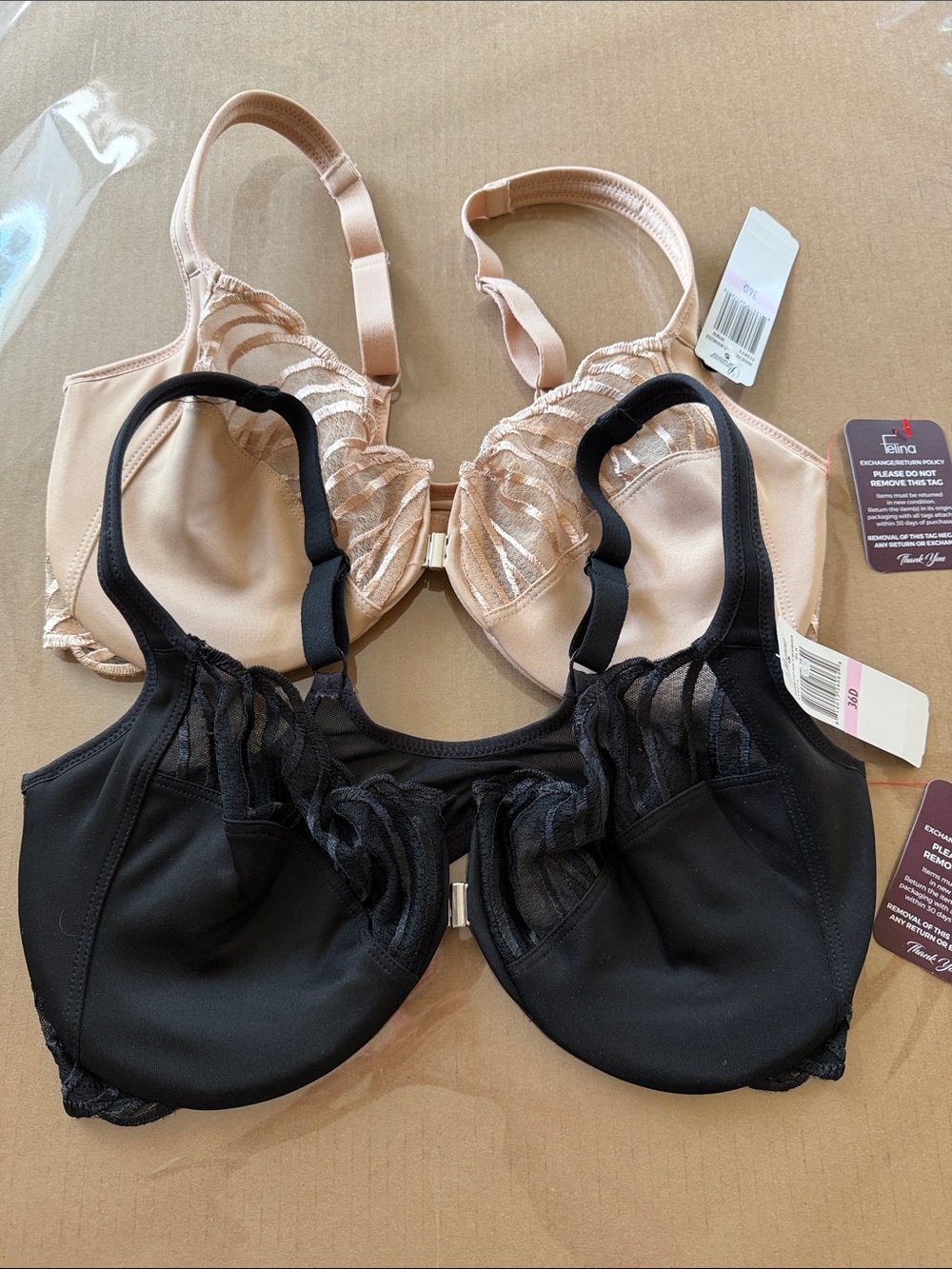 Felina Nude and Black Underwire Lace Trim Bras